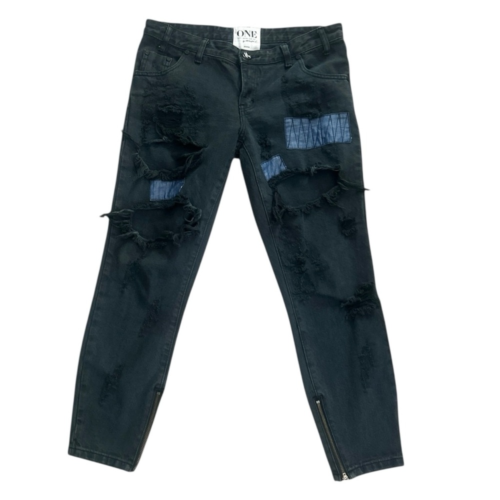 One Teaspoon Fox Black Trashed Freebirds Jeans 29 Low Rise Distressed Skinny